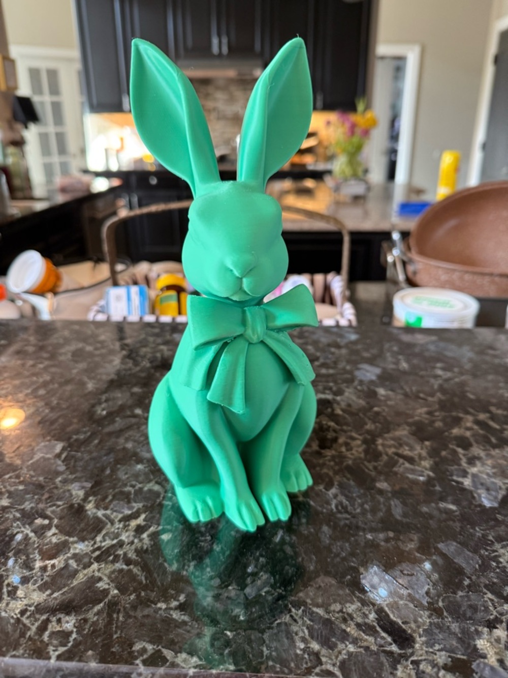 3D printed Green Decorative Bunny Figurine with Bow